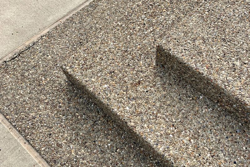 Exposed aggregate concrete steps showing the finished edge detail